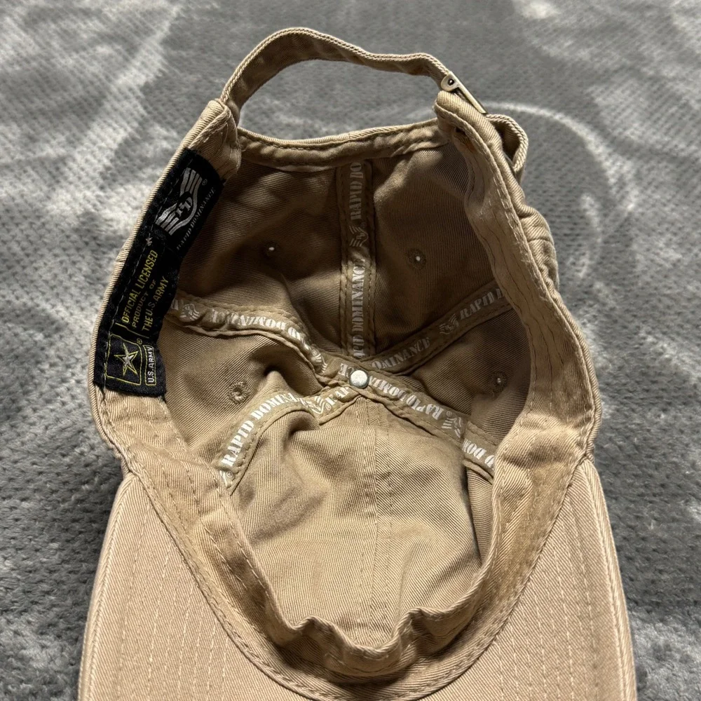 Rapid Dominance US Army Hat Khaki Tan Embroidered Patch American Flag Strapback
